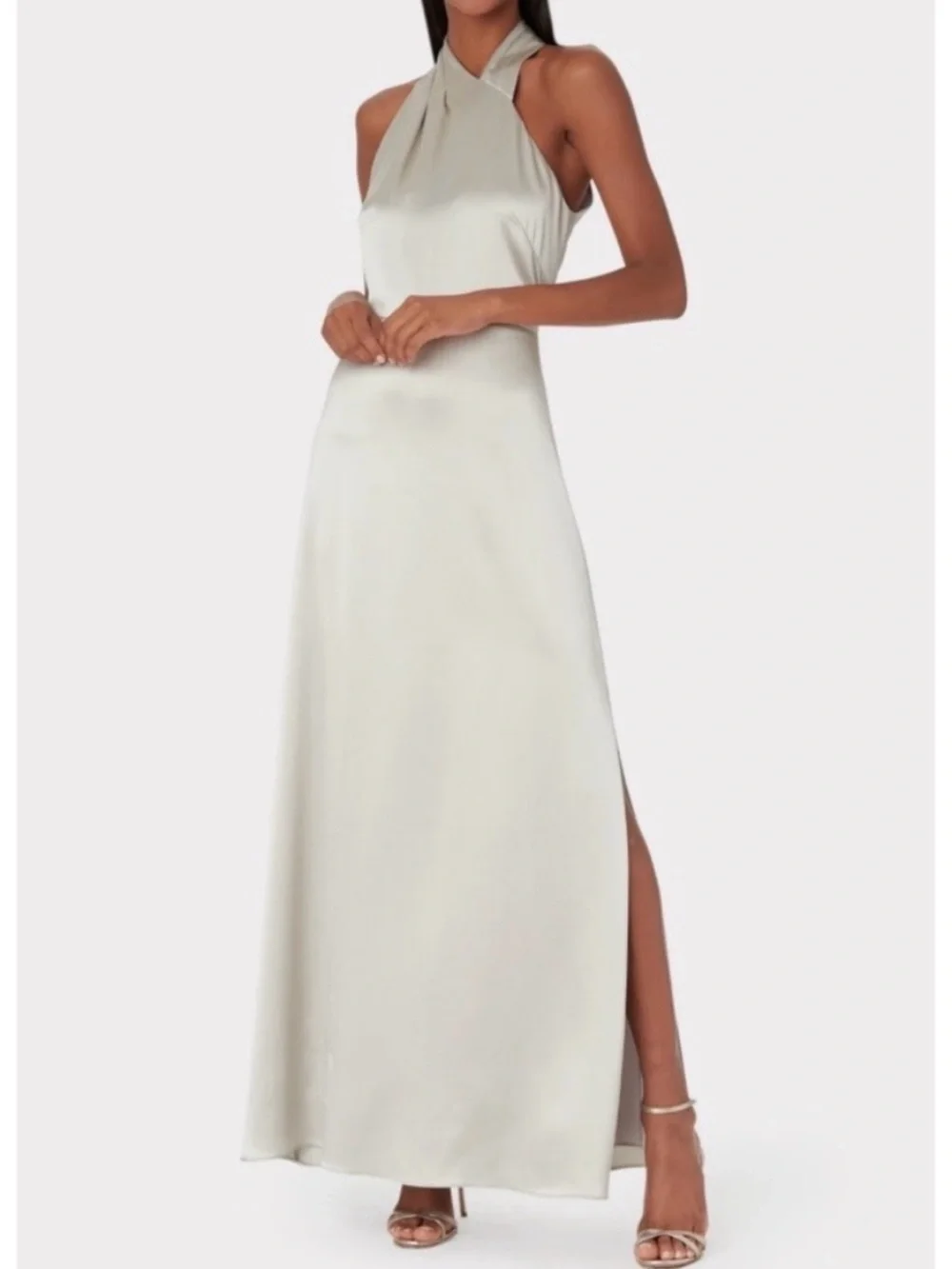 Milly Taryn Satin Halter Maxi Dress in Silver